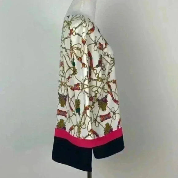 Ellen Tracy top size S geometric 3/4 sleeve career - Picture 3 of 8